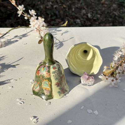 Колокольчик Satsuma без язычка фарфор Шинуазри зеленый 13 см 50-е гг