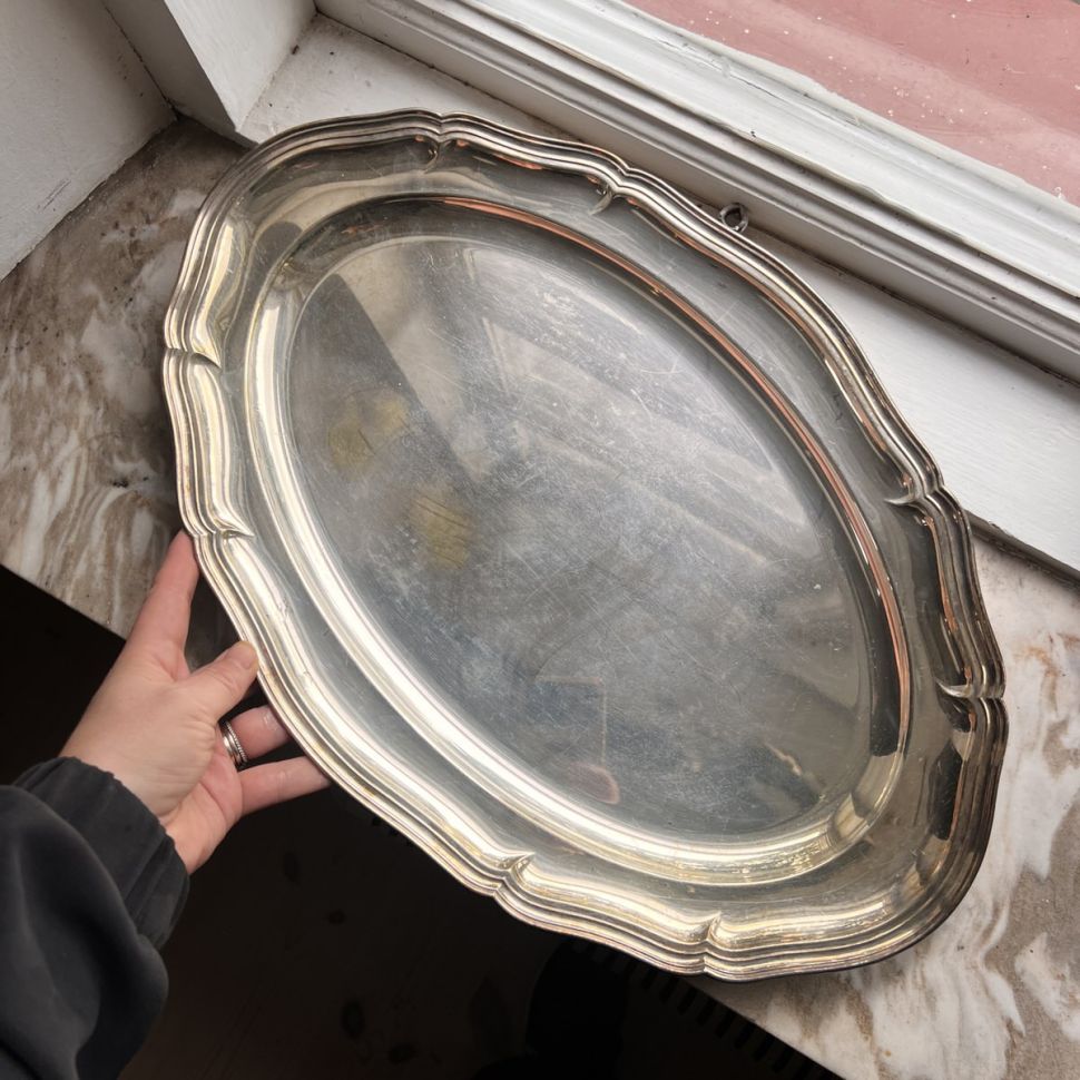 Поднос блюдо Волна овал 47 см мельхиор
