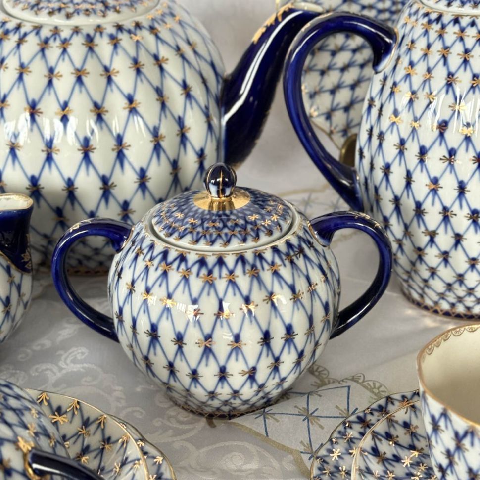 Сахарница 12 см ЛФЗ Кобальтовая сетка