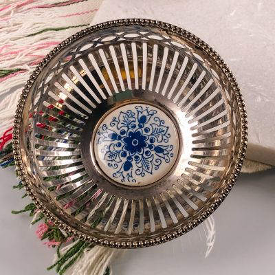 Конфетница 11 см с керамической вставкой металл