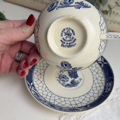 Чайная пара Maastricht Butterflu 180 мл Голландия 1890 гг.