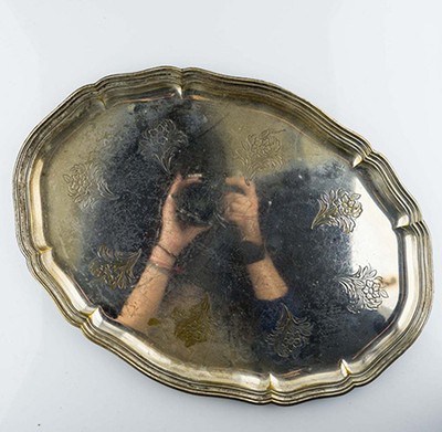 Поднос овальный большой 40 см гравировка Цветы