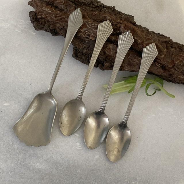 Ложка и лопатка, набор 4 штуки, мельхиор