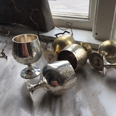 Рюмка серебрение по латуни с патиной и стертостью 30 мл