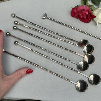 Ложка коктейльная с витой ручкой 22 см серебрение