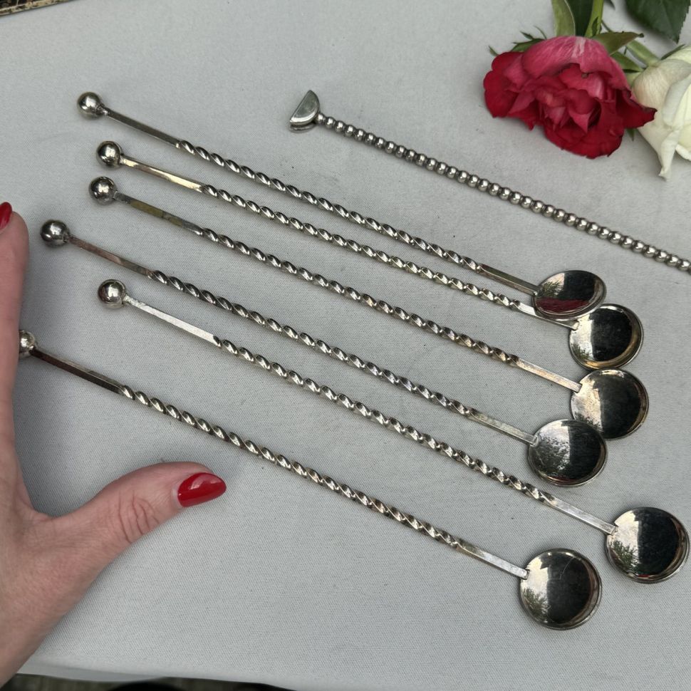 Ложка коктейльная с витой ручкой 22 см серебрение