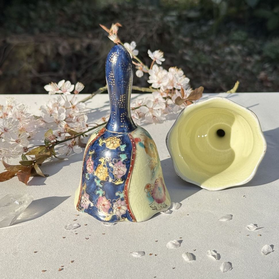 Колокольчик Satsuma без язычка фарфор Шинуазри синий 13 см 50-е гг