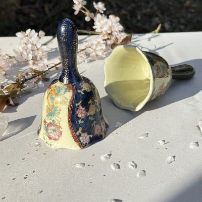 Колокольчик Satsuma без язычка фарфор Шинуазри синий 13 см 50-е гг