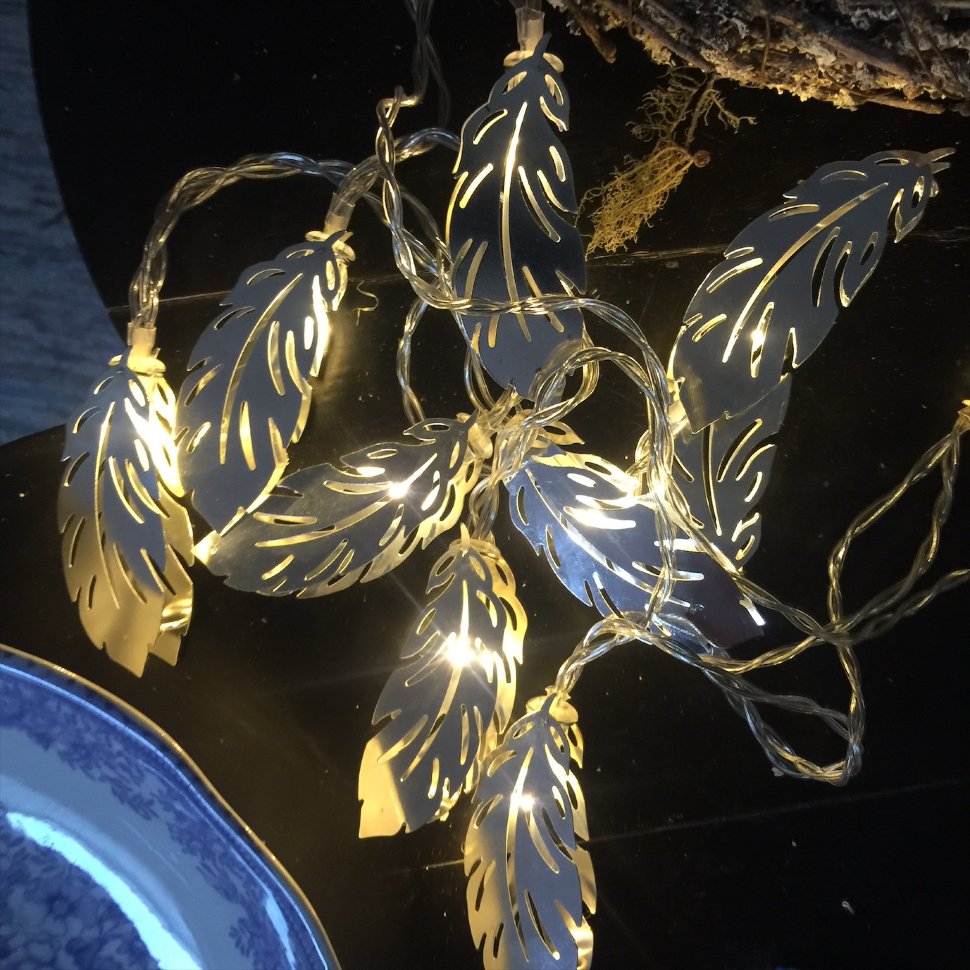 Гирлянда перья серебристые 10 перьев