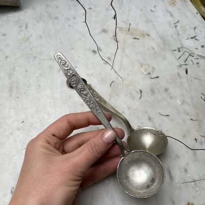 Половник ложка 17 см с подвесом олово