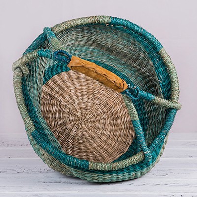 Корзина плетеная мягкая бирюзового цвета