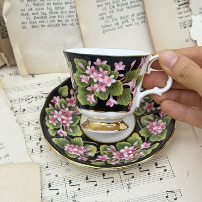 Кофейная пара черный Royal Albert Provincial Flowers Mayflower 140 мл Англия 