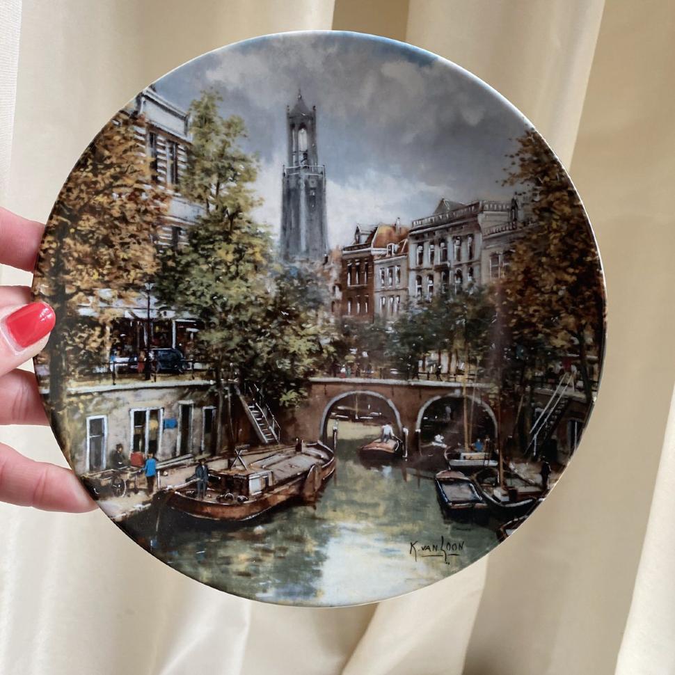 Тарелка номерная 19 см Royal Mosa Grachten van Holland 1990 de Utrechtse Oude Gracht