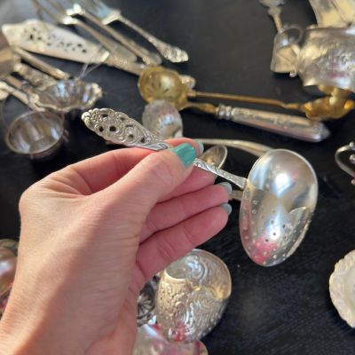 Ложка ситечко Цветы 14 см серебрение 