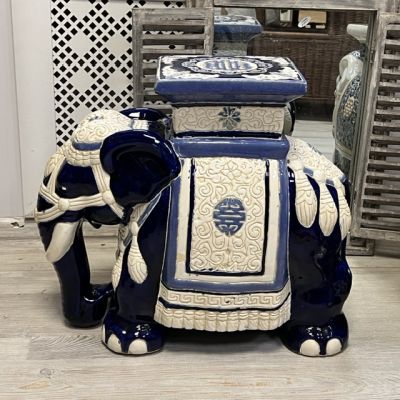 Подставка под вазу Слон синий 45 см ручная роспись уценка