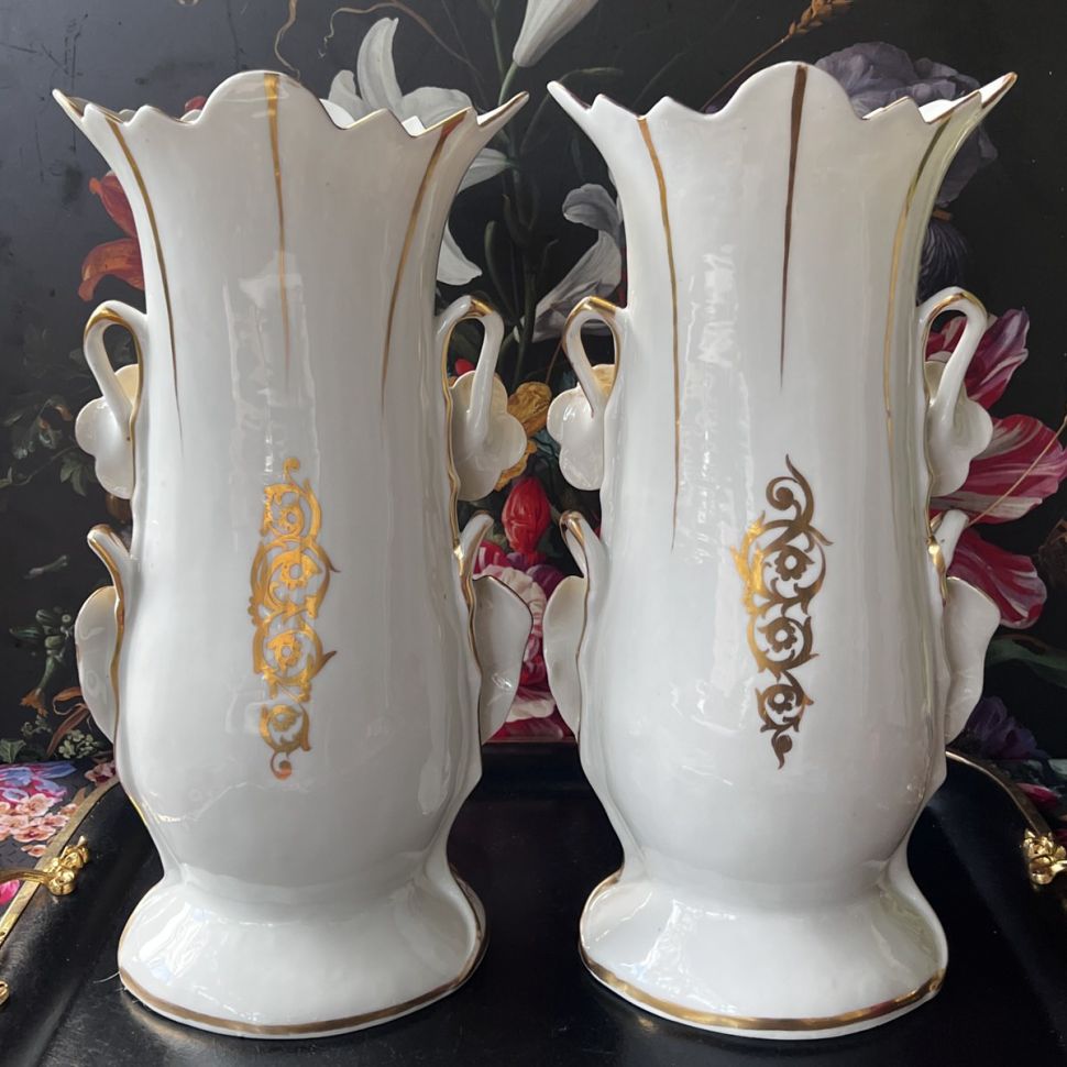 Ваза парная Кавалер 40 см фарфор Арнуво Франция 1880 г.