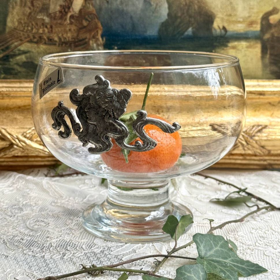 Ваза конфетница 17 см стекло олово Франция