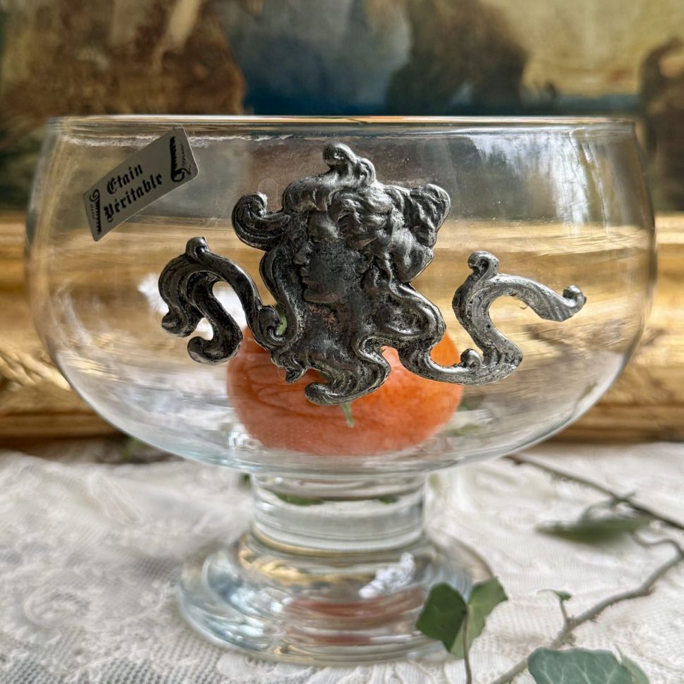 Ваза конфетница 17 см стекло олово Франция