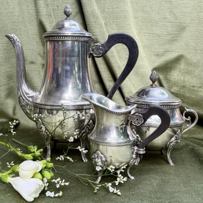 Чайник сахарница молочник Ercuis набор 3 предмета серебрение Франция