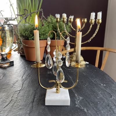 Подсвечник 19 см на мраморном основании с хрустальными подвесками