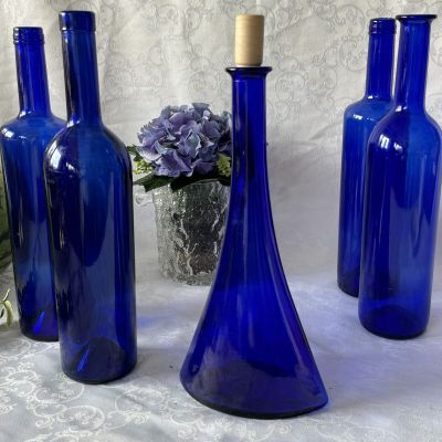 Бутылка конус 29 см стекло синее