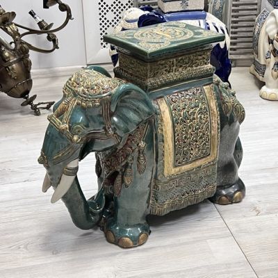 Подставка под вазу Слон зеленый 50 см ручная роспись