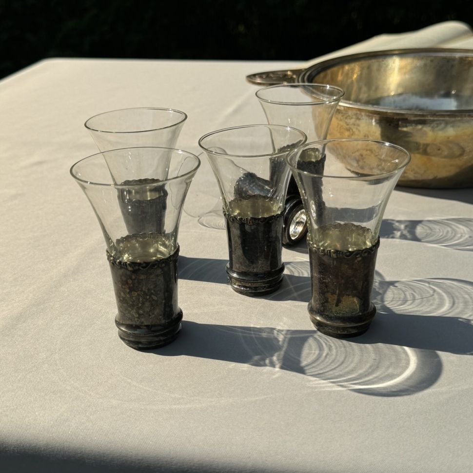 Рюмка в мельхиоровом основании 70 мл хрустальное стекло