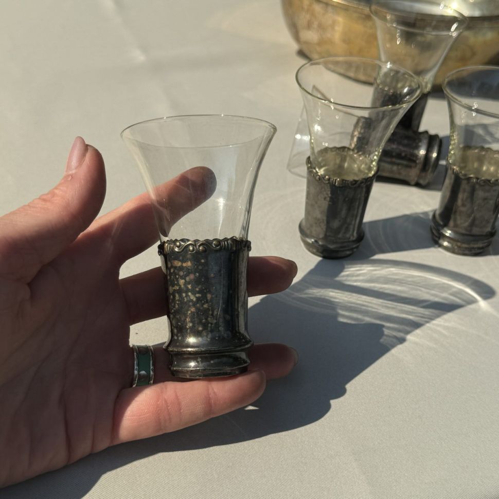 Рюмка в мельхиоровом основании 70 мл хрустальное стекло