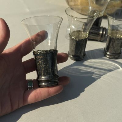 Рюмка в мельхиоровом основании 70 мл хрустальное стекло