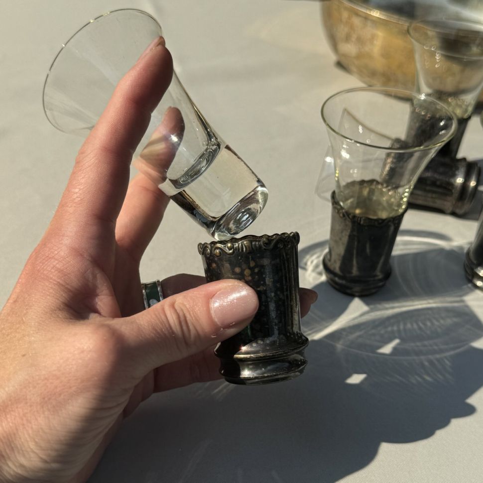 Рюмка в мельхиоровом основании 70 мл хрустальное стекло