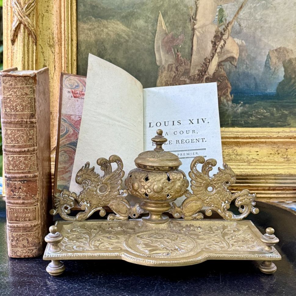 Чернильница Наполеон 3 латунь 22 см Франция 1850-е гг