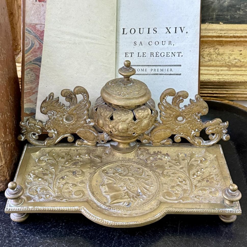 Чернильница Наполеон 3 латунь 22 см Франция 1850-е гг