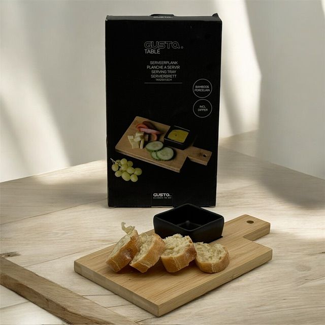 Доска сервировочная с миской для соуса Gusta Table 25 см бамбук фарфор