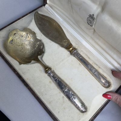 Набор для подачи мороженного и десерта серебро золочение Франция