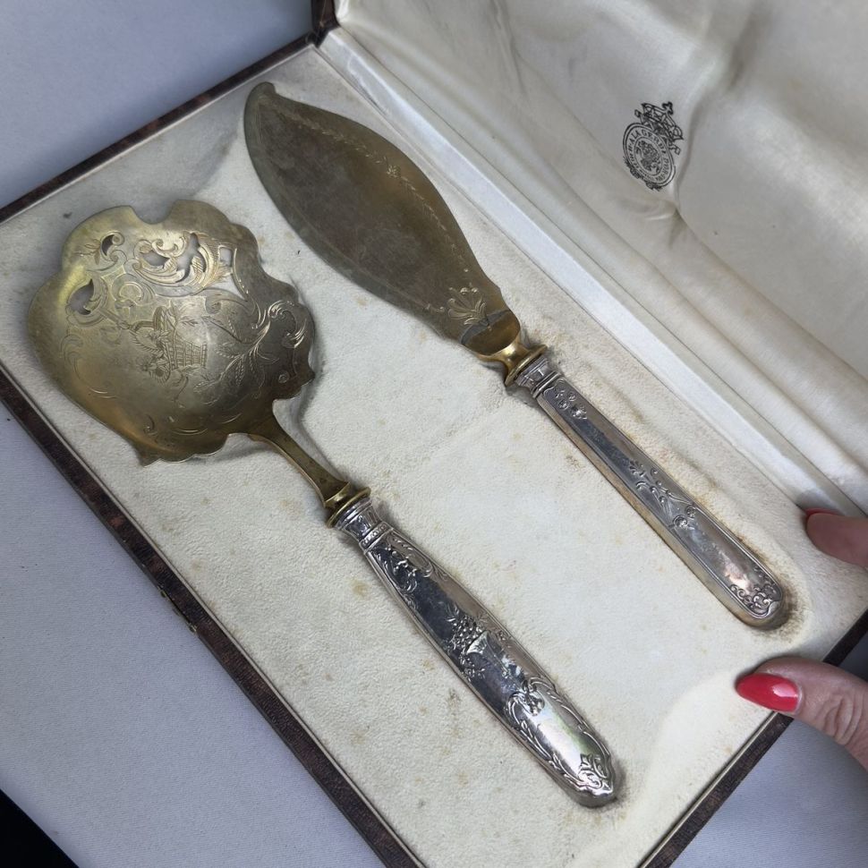 Набор для подачи мороженного и десерта серебро золочение Франция