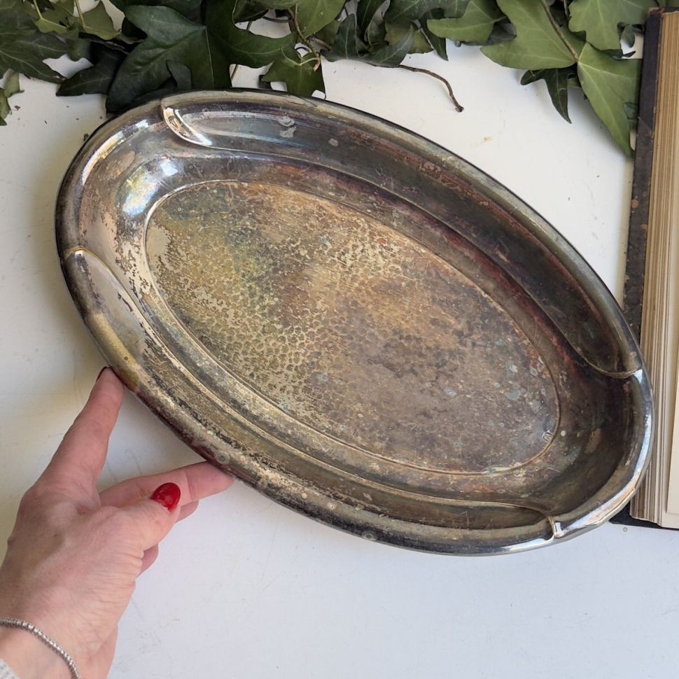 Блюдо поднос овальное 31 см мельхиор патина