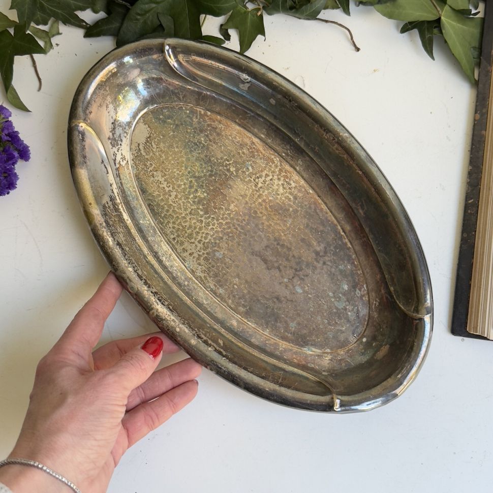 Блюдо поднос овальное 31 см мельхиор патина