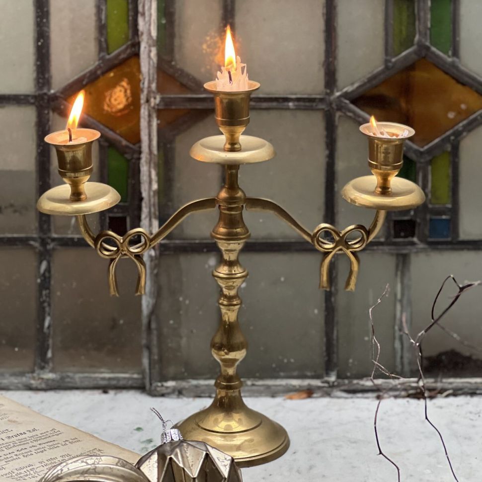 Подсвечник Бантики на три свечи 27 см латунь