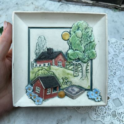 Изразец керамика 14х14 см Домики уценка
