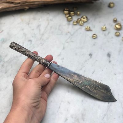 Нож лопатка для десерта Цветы 25 см мельхиор патина