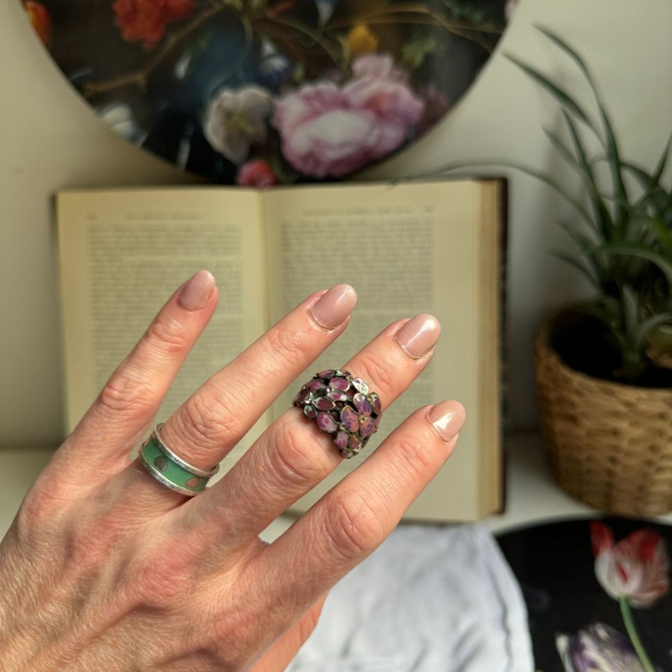 Перстень Цветы латунь эмаль цирконы