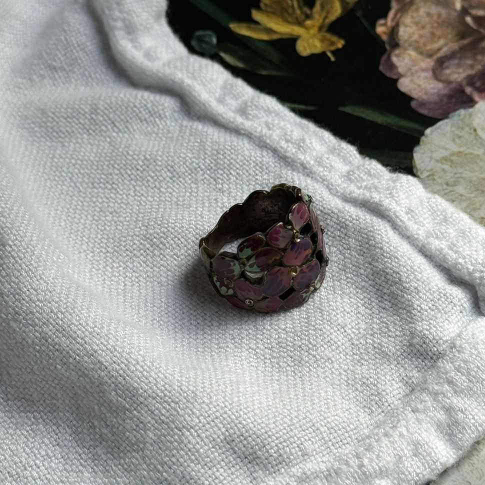 Перстень Цветы латунь эмаль цирконы