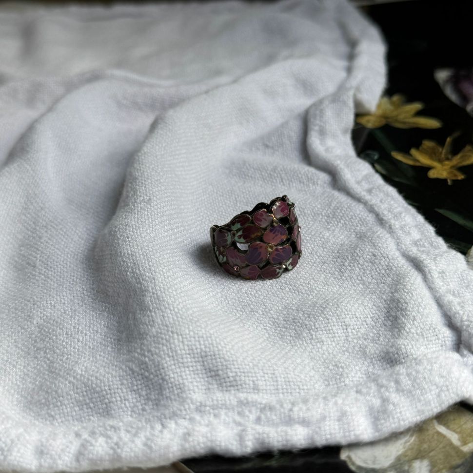 Перстень Цветы латунь эмаль цирконы