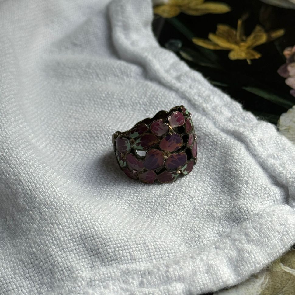 Перстень Цветы латунь эмаль цирконы