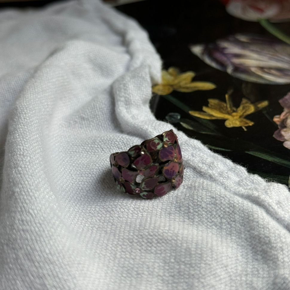 Перстень Цветы латунь эмаль цирконы