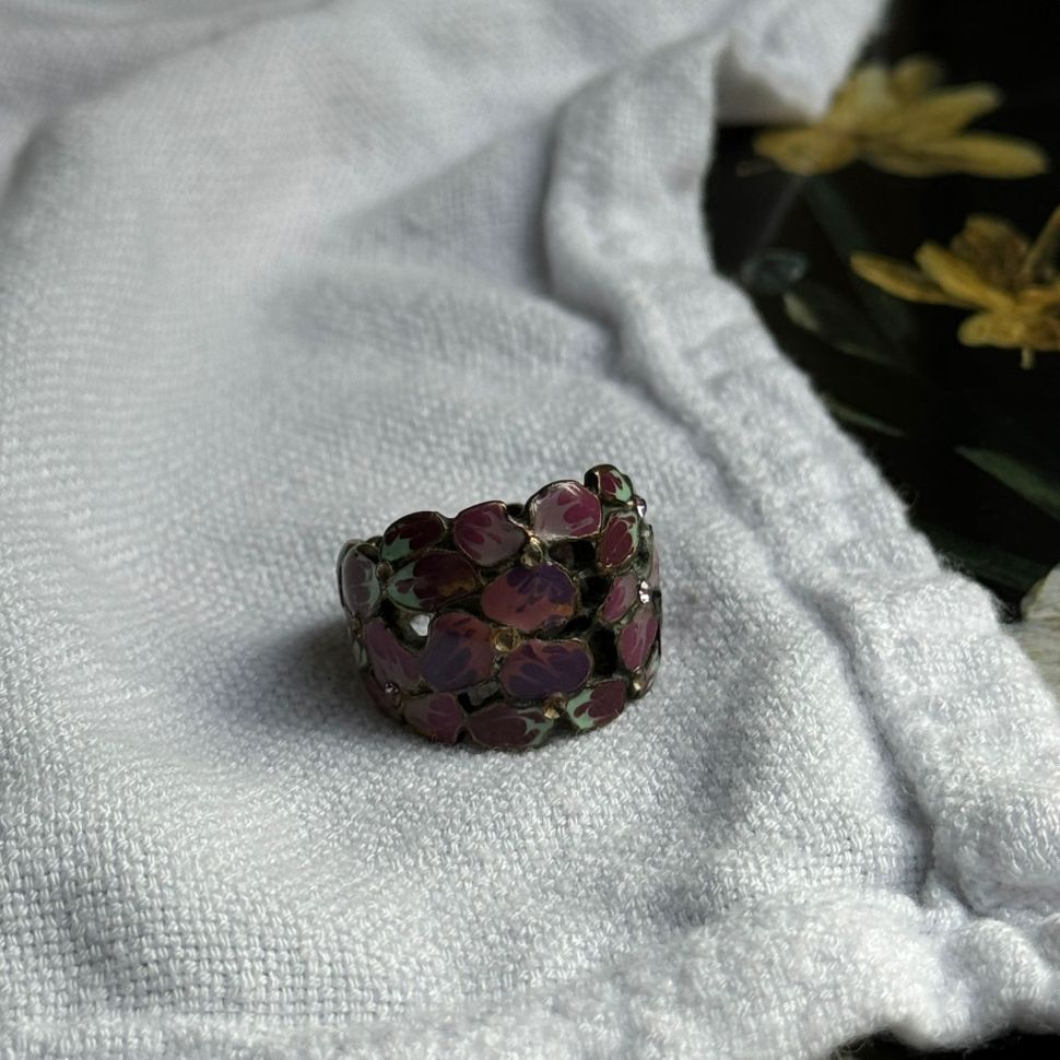 Перстень Цветы латунь эмаль цирконы