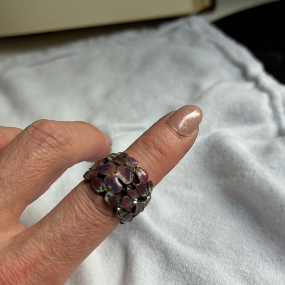 Перстень Цветы латунь эмаль цирконы