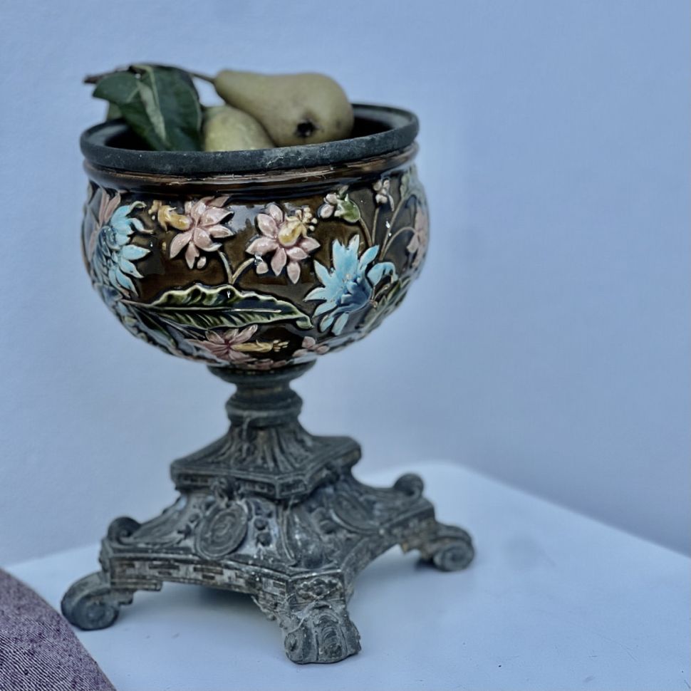 Ваза Майолика 22 см керамика металл Италия 150 лет