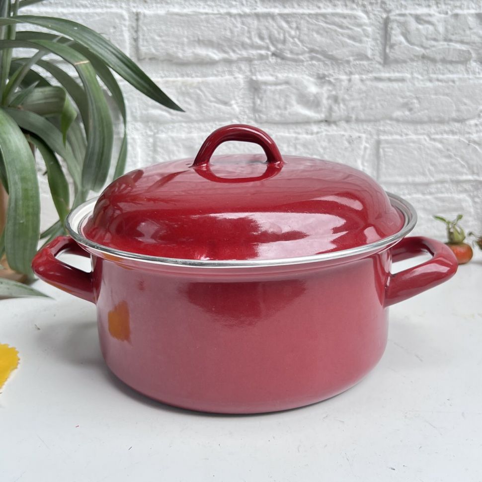 Кастрюля эмалированная бордовая 2,1 л