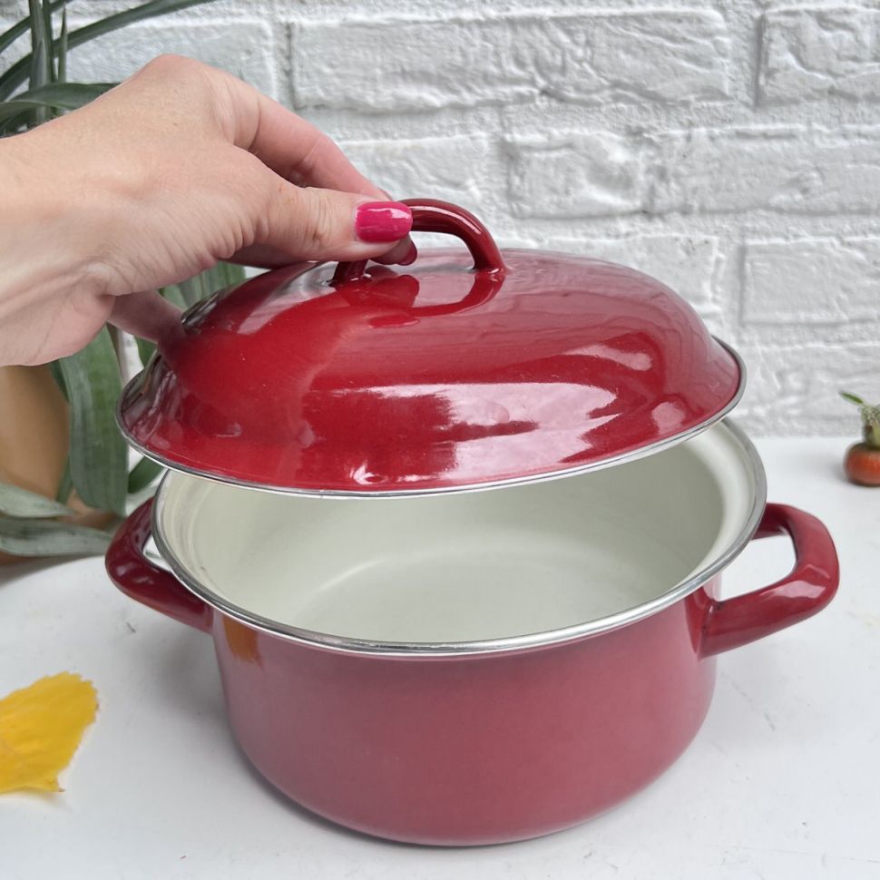 Кастрюля эмалированная бордовая 2,1 л